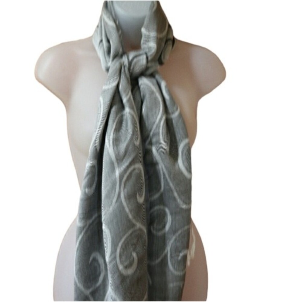 Gray Silk & Cotton Swirl Fringe Oversized Scarf